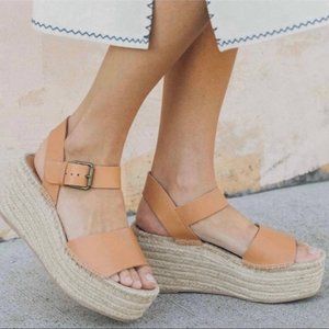 Soludos Tan Leather Espadrille Wedge Sandals